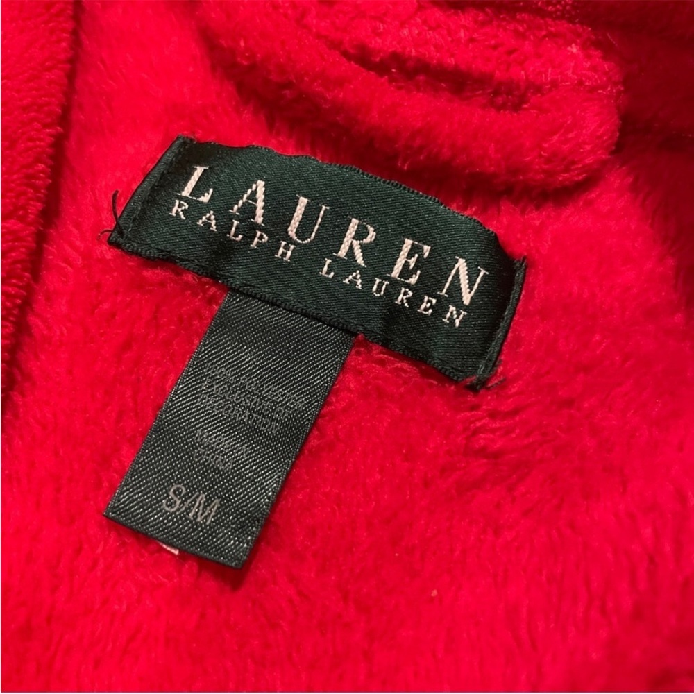 Lauren Ralph Lauren Red Plush Fleece Robe Bathrobe Belted Cozy Size S/M - Picture 3 of 11